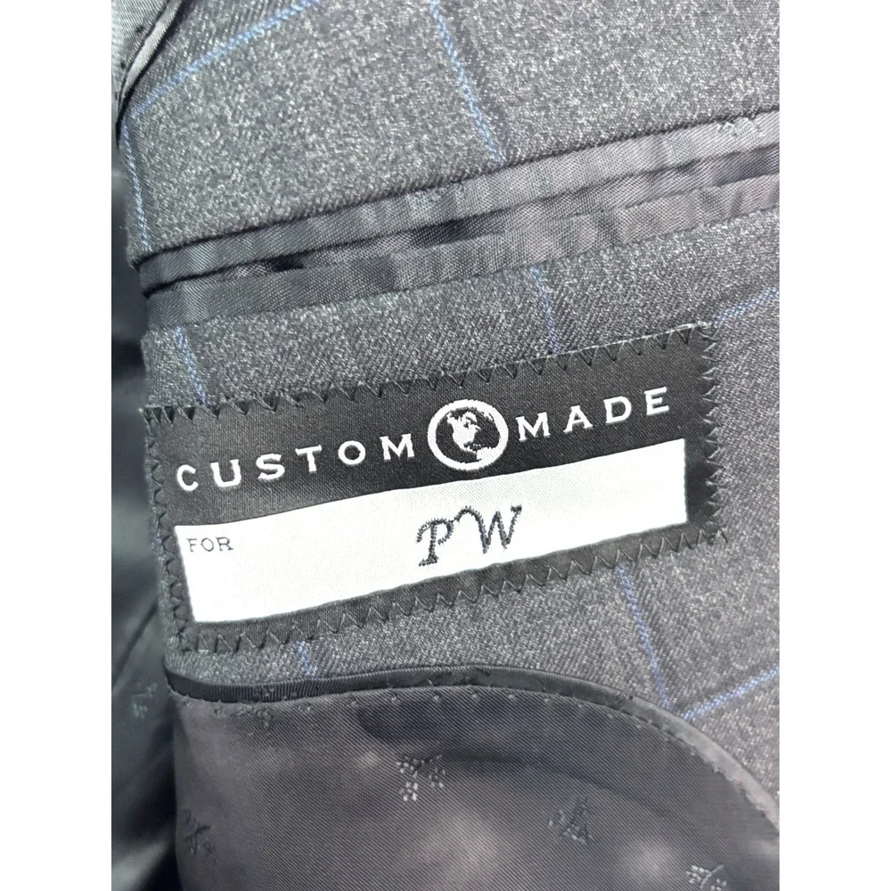 Joseph Abboud 36R 30x29 2pc Pant Suit Charcoal Navy Blue Windowpane Wool Joe‎